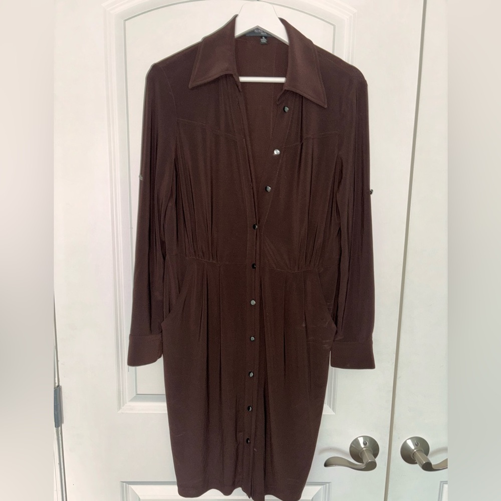 Nine West long sleeve button down dress